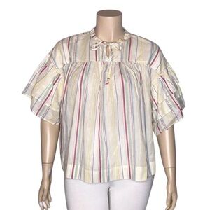 Peyton & Parker Size XL Pastel & Metallic Stripe Tiered Ruffle Sleeves Shirt Top